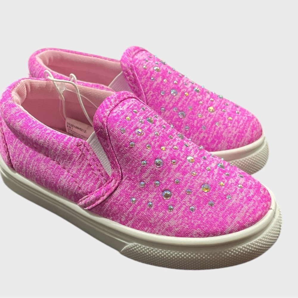 Toddler  Sparkle Jeweled Pink Canvas Slide on Sneakers Size 7